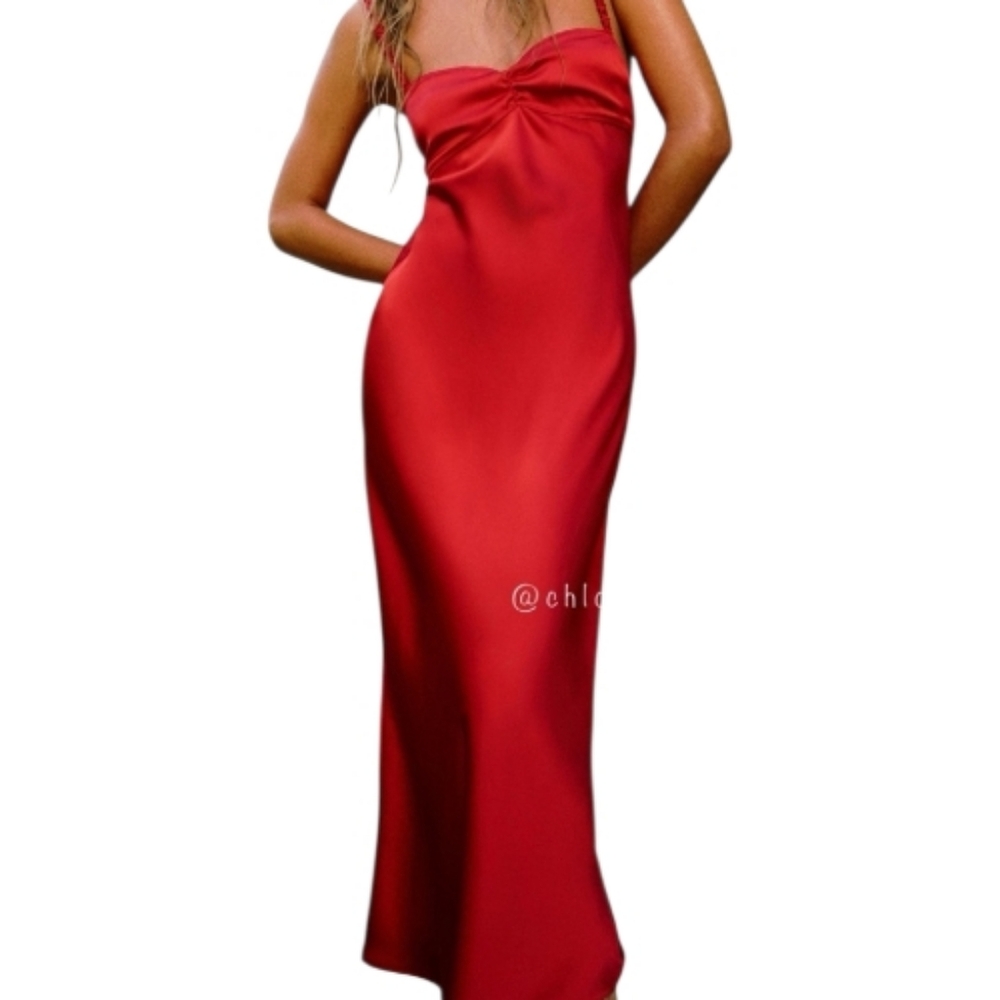 Zara Red Satin Maxi Slip Dress